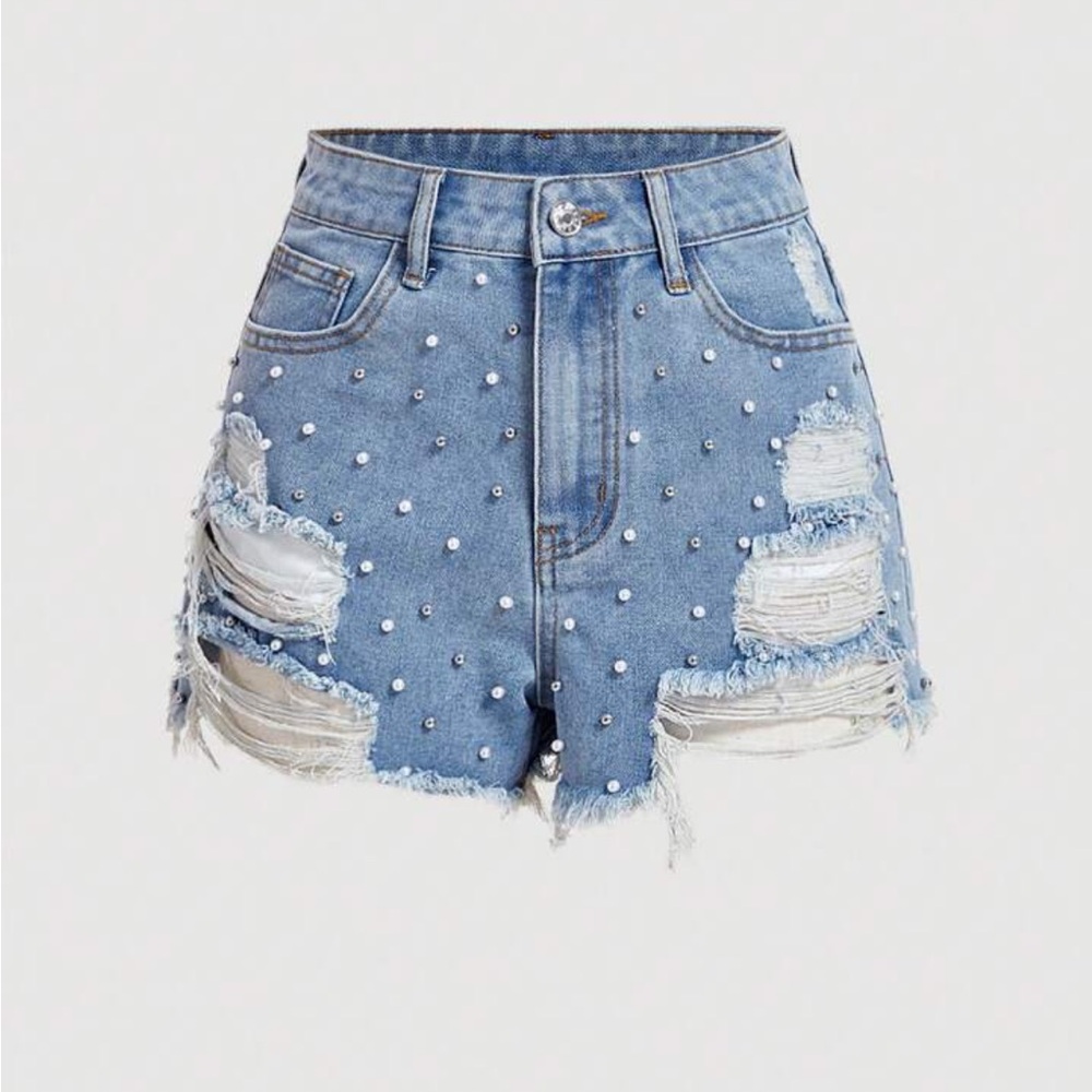 SHEIN Blue Jean Shorts Distressed Vintage